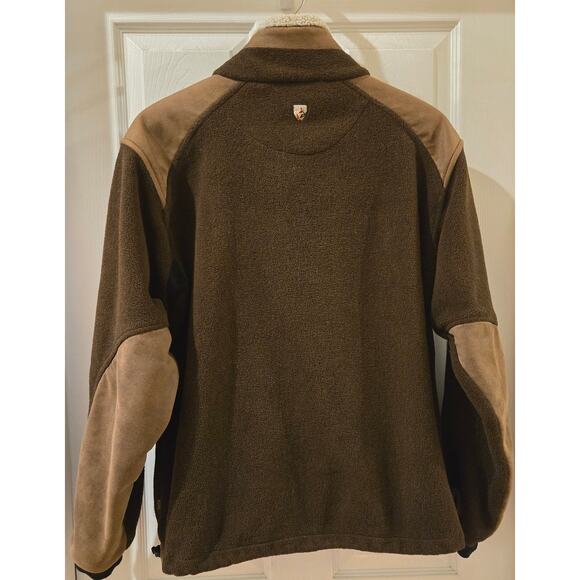 KUHL ALPENWURX Fleece Jacket Brown Full Zip Faux Leather Sherpa Collar Medium - Picture 6 of 10
